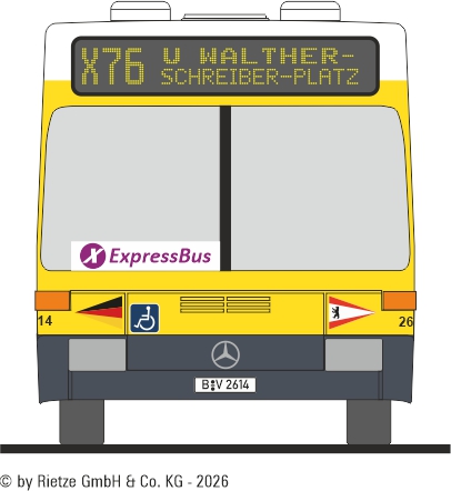 MB O405 GN - BVG Wagen 2614 Linie X76 · Walther-Schreiber-Platz MB O405 GN - BVG Wagen 2614 Linie X76 · Walther-Schreiber-Platz